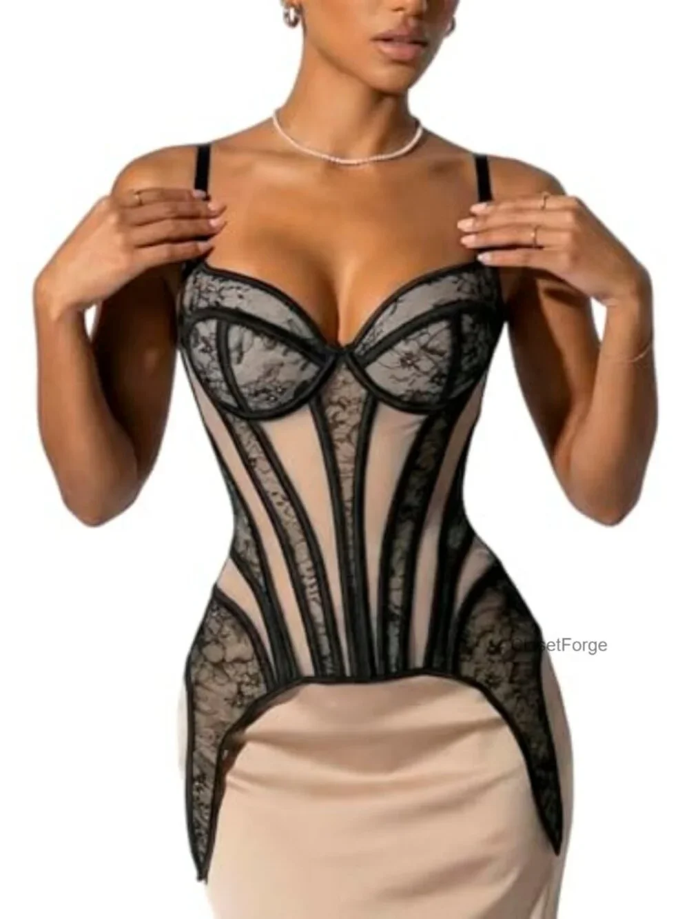 Longline Overbust Corset for Women - 18 Steel Bones Waist Cincher, Lace Up